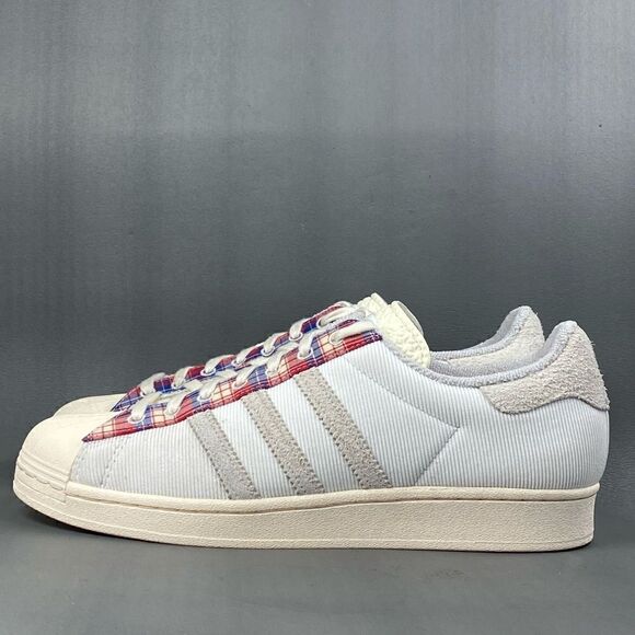 ADIDAS SUPERSTAR ‘PLAID’ WONDER WHITE Sneaker shoes mens size 11.5 - Picture 2 of 8
